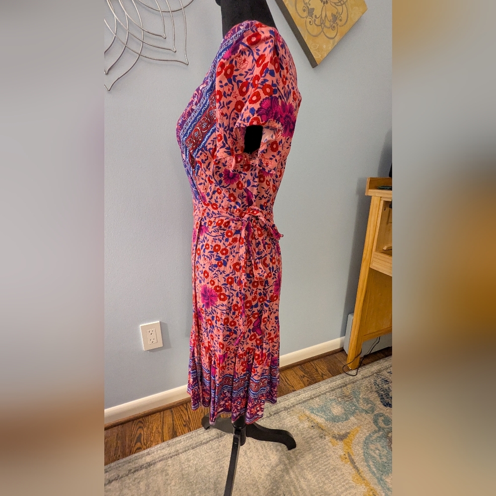 Akivide Women's Summer Boho Floral Print Wraparound Dress (L) - Picture 5 of 7